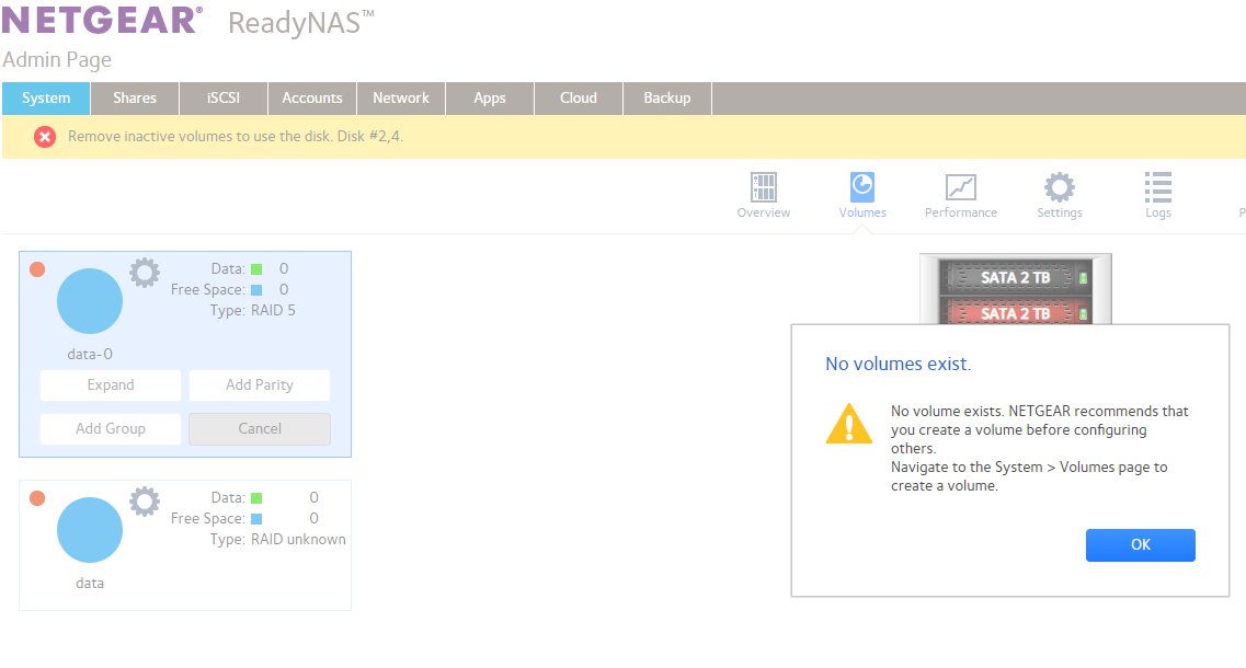 netgear readynas no volume exists