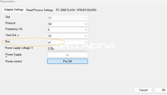 pc3000 flash spiderboard sd protocol parameters reading setting bus x1