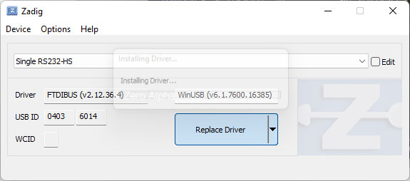zadig change driver for adafruit ft232h breakout board and jtag